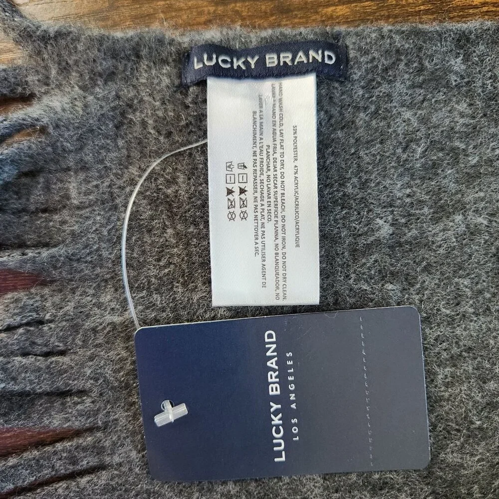 Lucky Brand‎ NWT Charcoal Gray Scarf With Fringe, Warm, Soft, Winter, Holiday